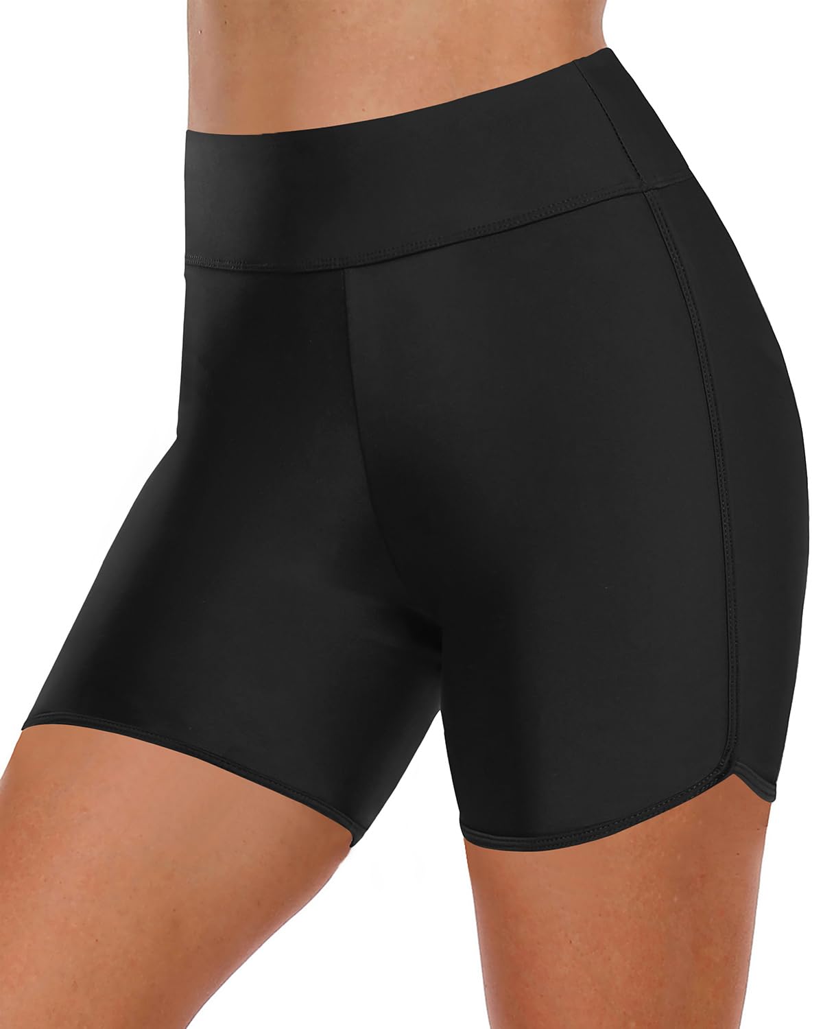 Photo 1 of Yonique Women's Swim Shorts High Waisted Swim Bottoms Tummy Control Bathing Suit Bottom Boy Shorts (Available in Plus) Black L