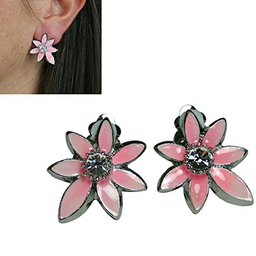 Hampton Direct Pink Flower Clip-On Earrings, Stylish, Jewelry, Silver Toned