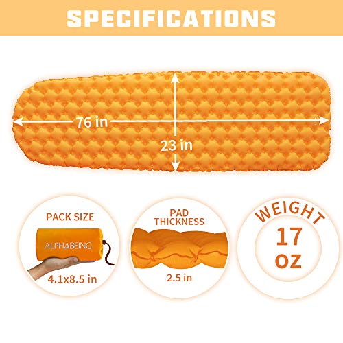 AlphaBeing Camping Sleeping Pad for Backpacking, Hiking, Ultralight Inflatable Air Mattress Waterproof Compact Sleep Mat - Thumbnail 5