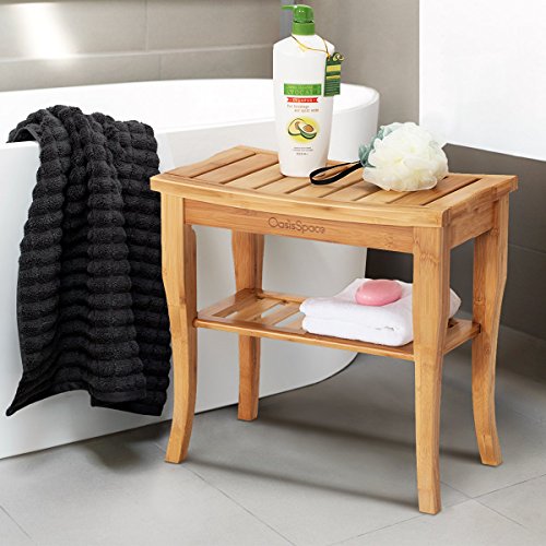 OasisSpace Bamboo Shower Bench, 19" Waterproof Shower Chair with