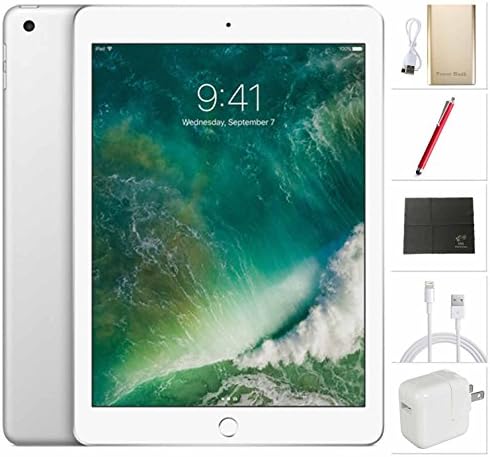 Apple iPad WiFi + Cellular 2017 model ​- 9.7 inch - 128GB , Silver + USA Warehouses Accessories Bundle MP2E2LL/A