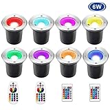 Landscape Lighting 6W RGB LED Remote Color Changing Landscape Lights 12V 24V Ground Lights IP67 Waterproof Garden Lights Outdoor Lighting Spotlights for Pathway, Deck,Garden Decor (8 Pack)