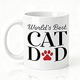SRWNFOS World's Best Cat Dad Funny Coffee Mug, Kitten Paw Print Ceramic Mug For Coffee Lover, Drinking Cup For Pets Lover, Christmas Thank You Gifts For Kitten Daddy Men Friend Husband Coworker