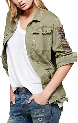 Bessla Women Cotton Casual Embellished Top Military Wind Shirt Jacket Trenchcoat