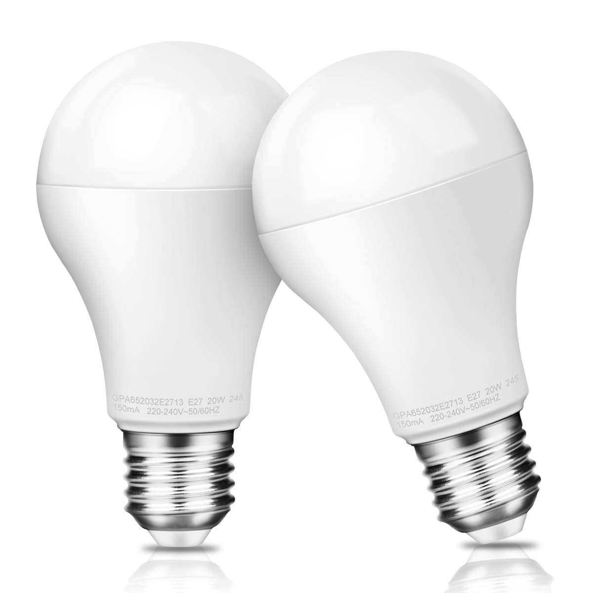 Awenia LED Light Bulb E27 Cool White A65 Edison Screw,20W 2452 lumens 6500K=150W Incandescent Bulb Golf Ball, Pack of 2