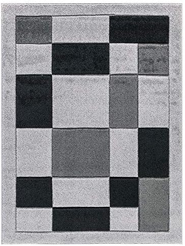 Grey and Black 240 x 320 cm Soft Super Thick Havana Beautiful Square Pattern Rugs Small Carpets Stain Resistant for Living and Bedroom Area Rug