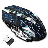 Rechargeable Wireless Gaming Mouse, Bluetooth USB Computer Mouse, 2.4G LED Color Changing Optical Silent, Auto Sleeping, Ergonomics Grip, 4 Adjustable DPI, Compatible with Laptop/PC/Notebook (Black