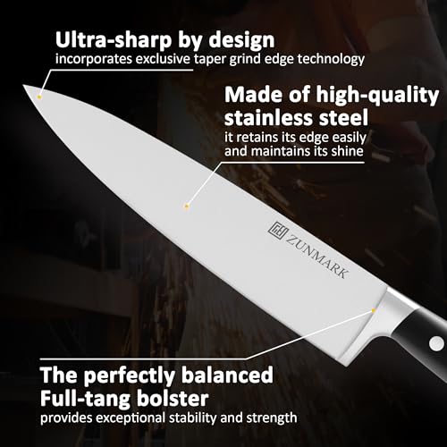 ZUNMARK Knife Set, 7pcs Knife Set for Kitchen, Stainless Steel Ultra Sharp Kitchen Knives, Space-Saving for Home & Professional Use