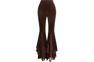 GORGLITTER Women's Lace Gothic Pants Y2K Fall Velvet Goth Bell Bottom Festival Halloween Renaissance Rave Flare Pants