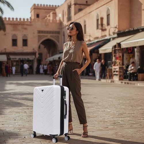 SANTINO Mala de Viagem Media 23kg Rígida ABS 4 Rodas 360º com TSA Leve Resistente Flexível Antifurto Off White Médio