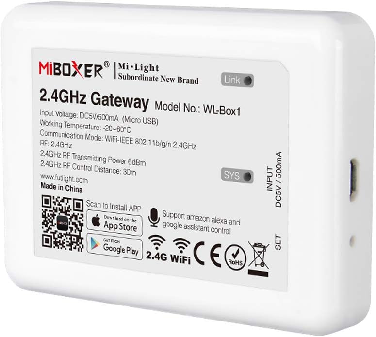 LGIDTECH WL-Box2 Miboxer 2.4GHz Gateway WiFi Hub Bridge for Smartphone APP Control Milight Miboxer LED Lamps,Strip Controller.Compatible with Amazon Echo Alexa & Google Home Assistant Voice Control