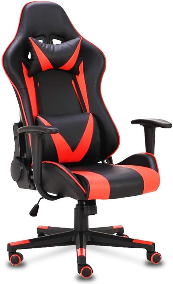 OGEFER Gaming Chair PC Computer Chair Racing Style Ergonomic with Massage Headrest Pillow Lumbar Support Armrest Home Office Swivel Chair Rocking Function 180 Degree Reclining Black Red