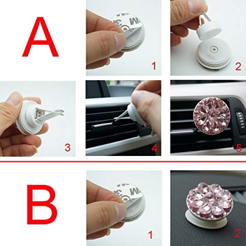 Royalfox 2 Pack Bling Car Decor, Bling Crystal Interior Car air Vent Holder Dashboard Accessory with Stickers, Women Fashion Car Decoration, Rhinestone Car Bling Accessories for Women Girl (Pink) - Thumbnail 3