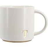 COLLECTIVE HOME - Monogram Ceramic Mugs, 15 oz Golden Initial Coffee Cups, Elegant Capital Alphabet Tea Mugs, Elegant Personalized Mug with Gift Box, Luxurious Cups for Office and Home (T)
