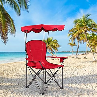 WATERJOY Beach Chair, Folding Camp Chair with Shade Canopy 51kzy3m5mML