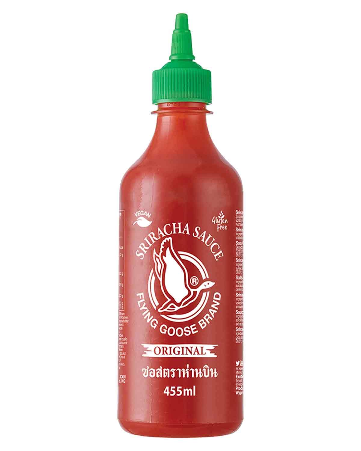 FLYING GOOSE Sriracha Chilisauce, das Original, scharf, grüne Kappe, scharfe Würzsauce aus Thailand, 1 x 455 ml