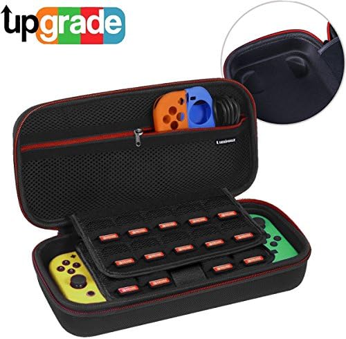 Switch Carry Case by Luniquz, Compatible with Nintendo Switch, Hard Shell Travel Carrying Case for Console Accessories, Games Holder,Mesh Pocket with Zipper,Wide Carry Strap (Red-Black)