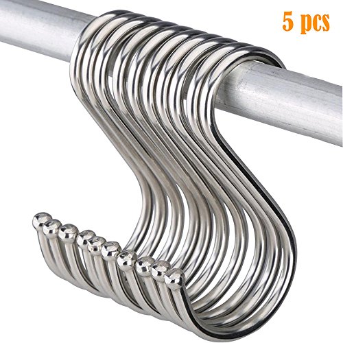 Multi-Functional Stainless Steel Metal S Hooks,Kitchen Pot Pan Hanger Clothes Storage Rack Fits Utensil Organizer Rack Hanger 5Pcs (Silver) - Thumbnail 4