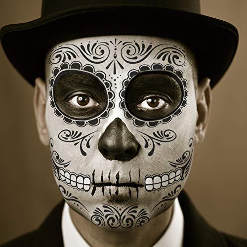 Day of the Dead Face Tattoos, Skeleton Tattoos Temporary, 6 Sheets Halloween Makeup Sugar Skull, Match Day of the Dead Costume, Glitter Red Roses Sugar Skull Tattoo Face, 36 Pcs, 6 Sheets