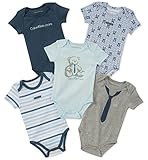 Calvin Klein Baby Boys 5 Pack Bodysuits, Blue/Gray, 6-9 Months