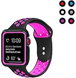 Compatible with Apple Watch Band with Case 38mm 40mm， Vitech Soft Silicone Sport iWatch Band with Shock-Proof Protective Case for Series 3/2/1 (38mm) Series 4 (40mm) (Black/Rose, 38mm/40mm S/M)