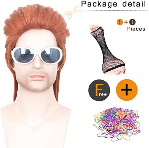SiYi Short Curly Dark Orange 70s 80s Wig for Men Rockabilly Disco Fancy Party Costume Cosplay Wigs 14.96 inch