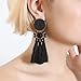 Boderier Bohemian Statement Thread Tassel Chandelier Drop Dangle Earrings with Cassandra Button Stud (Black)