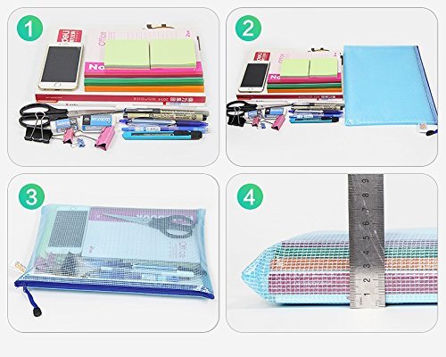 EOOUT 16pcs Plastic Mesh Zip Document Pouches Zip File Folders with A4 Size Paper, Office Supplies, Travel Storage Bags,8 Colors
