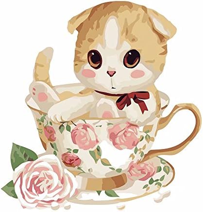 Toudorp Paint by Numbers 12 x 16 inches Wooden Famed Canvas Painting Diy Children’s Arts for Kids and Toddlers with Brushes and Acrylic Paints - Lovely Cat with Rose