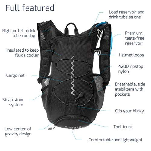 Hydration Reservoir Pack - 2 or 3 Liter Water Bladder - Tasteless & BPA Free - Multifunction Kit - USA Made Film - Mazama - Tumalo (Black 3L)