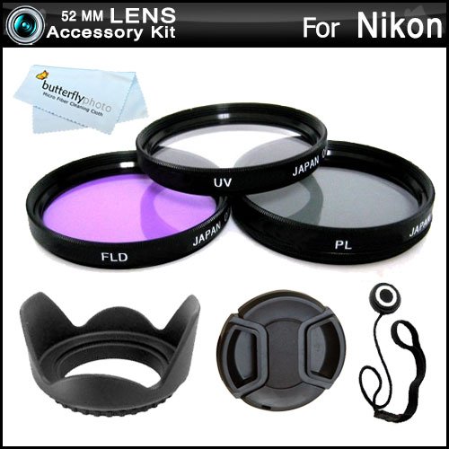 52MM Professional Lens Accessory Kit for NIKON Df DSLR (D5100 D5200 D5300 D3300 D3100 D40 D60 D80, P600) - Includes Filter Kit (UV, Polarizing, Fluorescent) Fits (18-55mm, 55-200mm, 50mm) Nikon Lenses