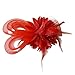 Coolr Women's Fascinators Hat Small Hairpin Feather Mesh Flower Hairclip (Red)