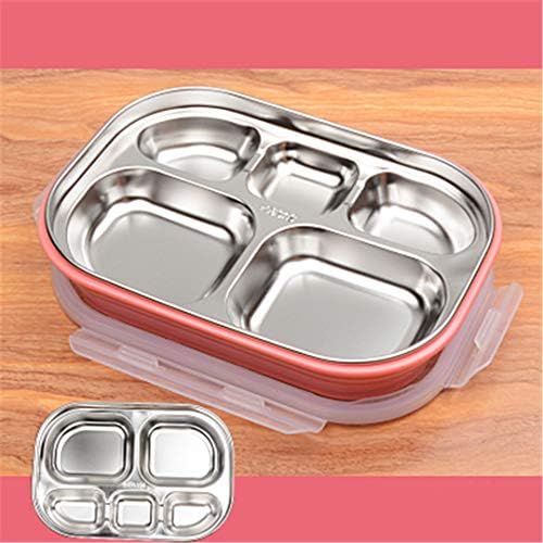SEIREISA 304 Stainless Steel Square Bento Lunch Box Leak Proof Tiffin Outdoor School Office With 5 Compartment Kids Picnic Food Container Pink 4