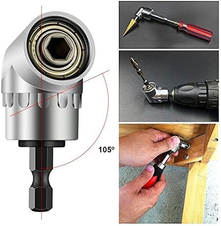 Right Angle Drill, 105 Degree Multifunction Angle Extension Power Screwdriver Drill Attachment 1/4" Drive 6mm Hex Magnetic Bit Socket Screwdriver Holder Adaptor Drill Bit Angled Bit Power Drill Tool