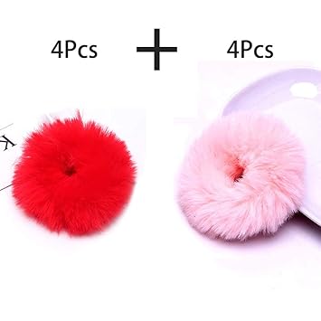 Amazon Com 4pcs Faux Fur Fluffy Ball Plush Elastic Hair Tie