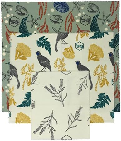Beeswax Food Storage Wraps by Honeywrap, Reusable Eco Friendly Natural Alternative to Plastic - Made with 100% Organic Cotton and All Natural Ingredients – Assorted 3 Pack(s,m,l)