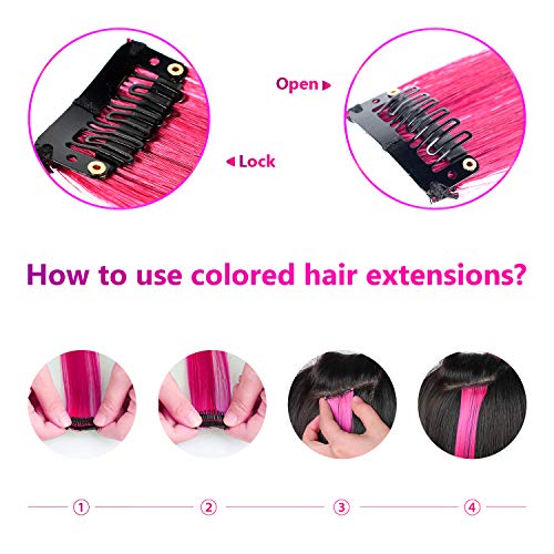 TOFAFA 22 inch Colored Hair Extensions straight Hairpiece,Multi-colors Party Highlights Clip in Synthetic Hair Extensions (10pcs Pink)