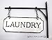 Silvercloud Trading Co. Rustic Hanging Double-Sided Laundry Embossed Black on White Enamel Metal Sign with Bracket - Mudroom Wall Decor - Room Label