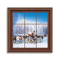 Framed Canvas Wall Art Xmas Window Canvas Prints Home Artwork Decoration for Living Room,Bedroom - 16x16 inches