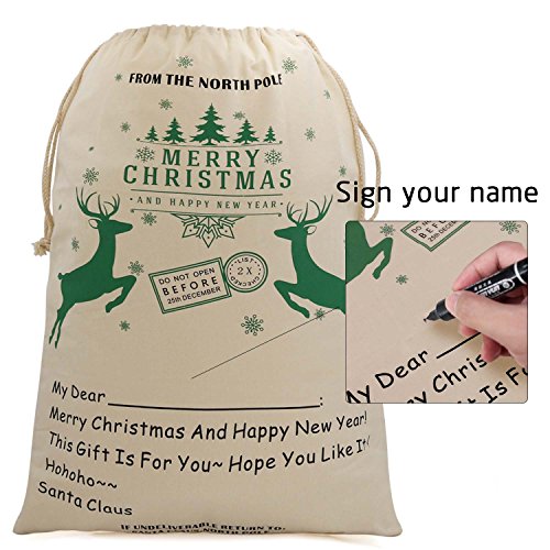 Bonison Christmas Bag Santa Sack Canvas Bag for Gifts Santa Sack Special Delivery Extra Large Size 27.6"x19.7" (White Pattern 0) - Thumbnail 7