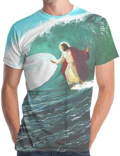 Surfs Up Jesus Sublimated T-Shirt, Green/White, Small