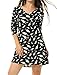 Allegra K Women's V Neck Long Sleeves Feather Print Mini Dress L Black