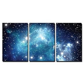 3 Piece Canvas Wall Art - Shades of Blue Glaxy in a Sea of Stars - Modern Home Art Stretched and Framed Ready to Hang - 16"x24"x3 Panels