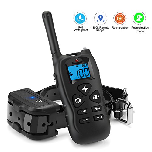 Kungber Dog Training Collar, Rechargeable Dog Shock Collar with Remote,Up to 1800Ft Range,with Beep/Vibration/Electric Shock/Light Modes,100% Waterproof Safe for Small Medium Large Dogs (Black)