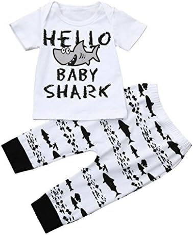 Memela Baby Boys Girls Matching Clothing Set, 2pcs Shark Print Layette Set Tops+ Pants 0-24 Months Spring/Summer