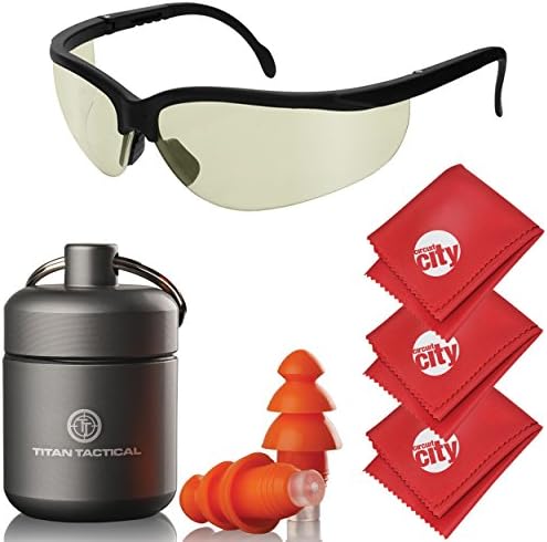 Eyes + Ear Protection Kit w/ 29NRR Reusable Shooting Ear Plugs + Mil-Spec Tinted Range Ballistic Glasses (for Normal + Small Ear Canals)