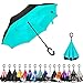 Ylovetoys Inverted Umbrella with C-Shaped Handle Inside Out Windproof Umbrella Upside Down Reverse Umbrella Double Layer Travel Umbrella (Green Inside)