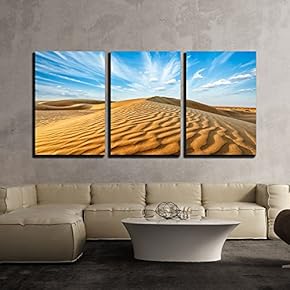 3 Piece Canvas Wall Art - Panorama of Dunes of Thar Desert. Sam Sand Dunes, Rajasthan, India - Modern Home Art Stretched and Framed Ready to Hang - 16"x24"x3 Panels