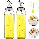 Olive Oil Dispenser Bottle - 2 Pack of 17 oz. Big Olive Oil Dispenser Cruet Stainless Steel Pour Spout,Glass Cooking Oil Vinegar Measuring Dispenser Set for Kitchen and BBQ