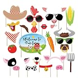 Kristin Paradise 25Pcs Farm Animal Photo Booth Props with Stick, Barnyard Selfie Props, Barn Yard Party Supplie, Petting Zoo Farmhouse Birthday Theme Backdrop Decorations, First 1st Bday Baby Shower